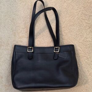 Coach Black Large Leather Shoulder Bag with Gold Accents, Made in USA